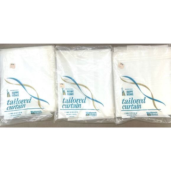 Vintage 3 Lot Woolworths Happy Home Tailored Curtain Panels 42" x 63" White NOS - Picture 9 of 9